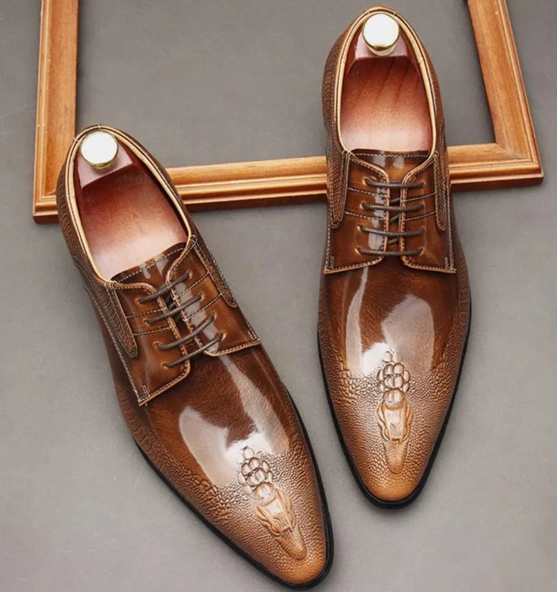 New Men's Leather Shoes – Pointed-Toe Lace-Up Patent Dress Shoes