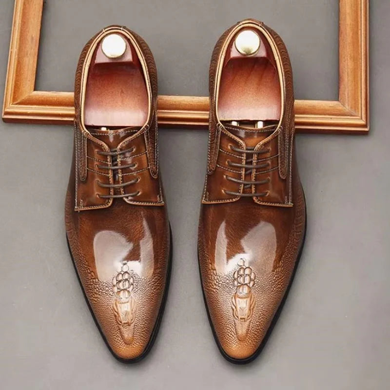 New Men's Leather Shoes – Pointed-Toe Lace-Up Patent Dress Shoes