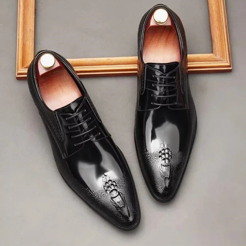 New Men's Leather Shoes – Pointed-Toe Lace-Up Patent Dress Shoes