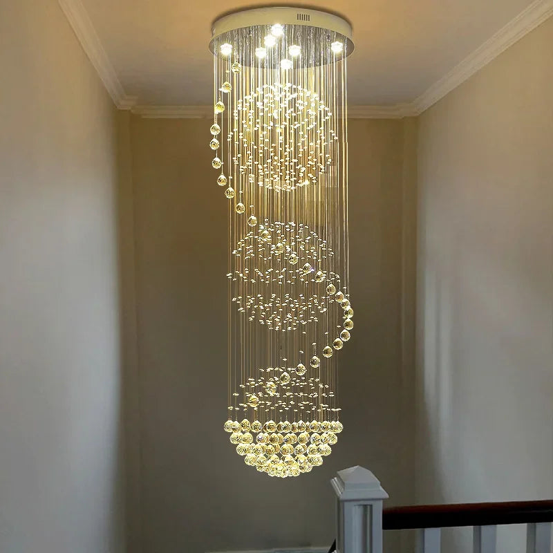 Modern luxe Crystal Spiral Ball Raindrop LED Chandelier