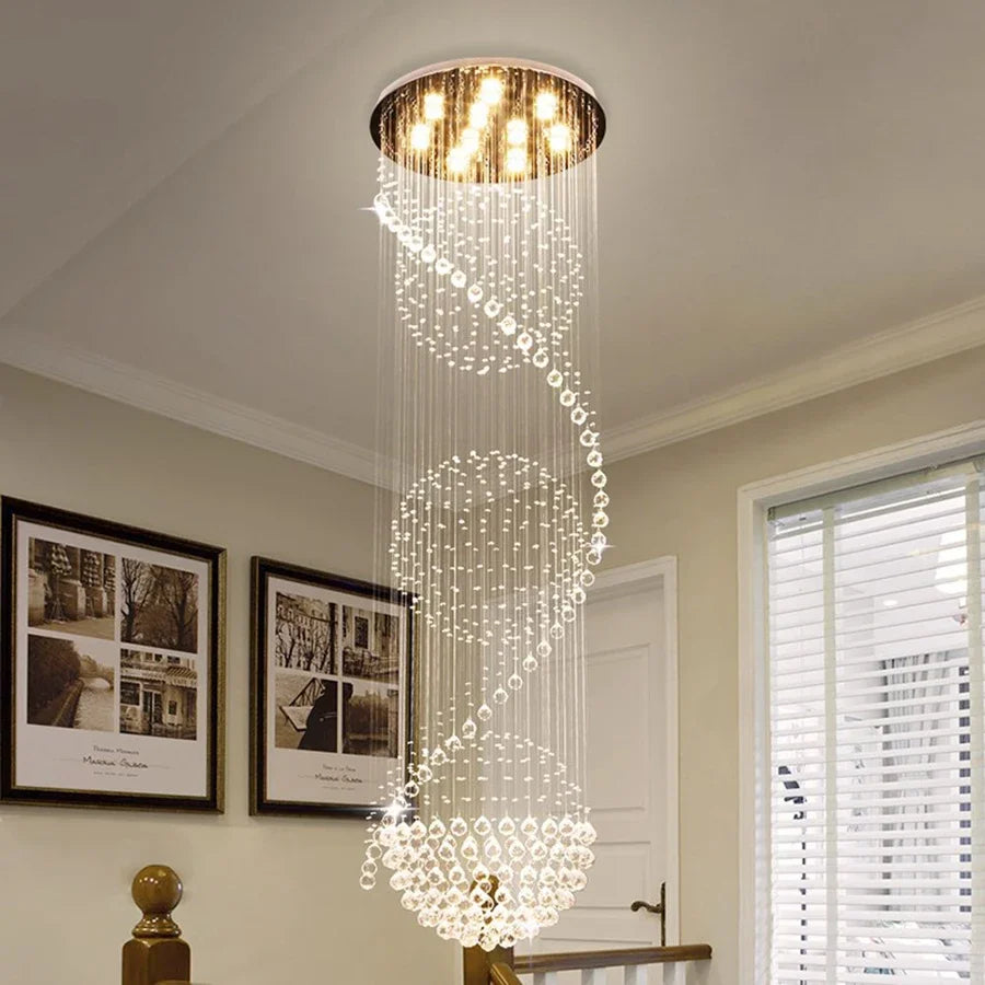 Modern luxe Crystal Spiral Ball Raindrop LED Chandelier