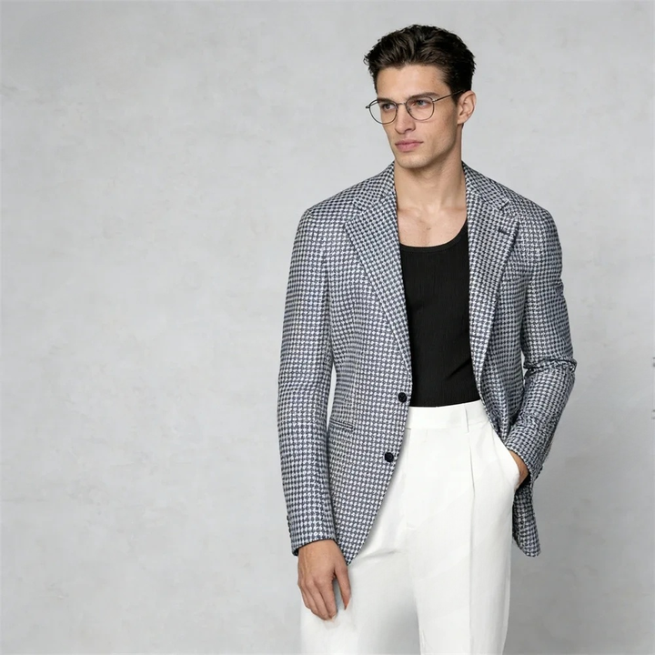 Men's Houndstooth Slim Fit Blazer – Single Breasted Casual Formal Suit Jacket