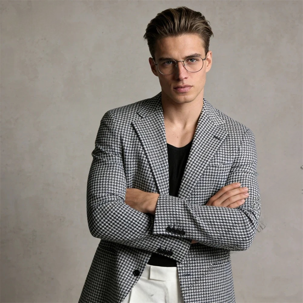 Men's Houndstooth Slim Fit Blazer – Single Breasted Casual Formal Suit Jacket