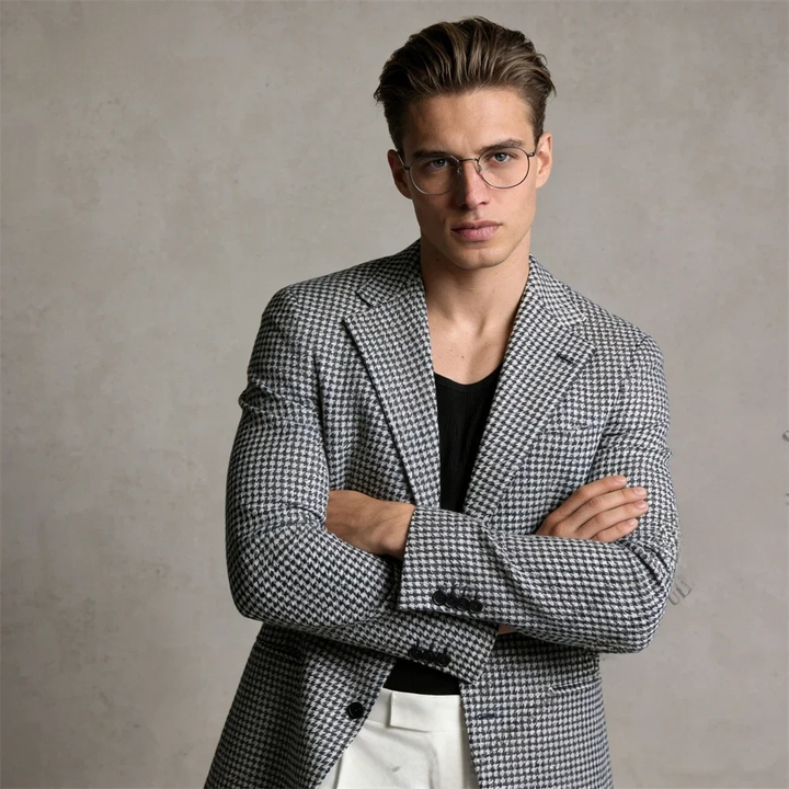 Men's Houndstooth Slim Fit Blazer – Single Breasted Casual Formal Suit Jacket