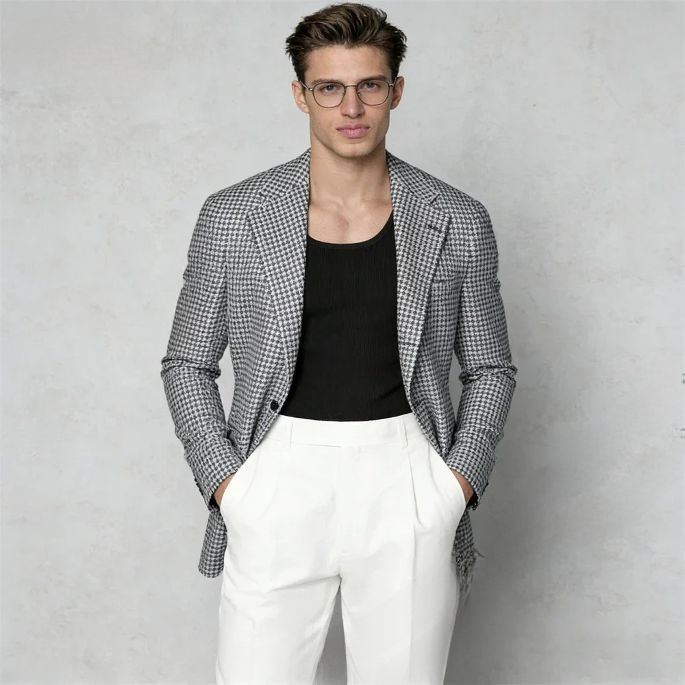 Men's Houndstooth Slim Fit Blazer – Single Breasted Casual Formal Suit Jacket