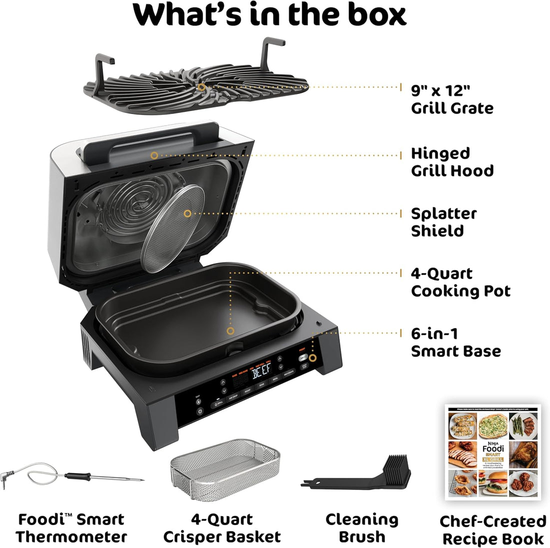 New Smart XL 6-in-1 Indoor Grill – Air Fry, Roast, Bake, Broil & Dehydrate with Smart Thermometer