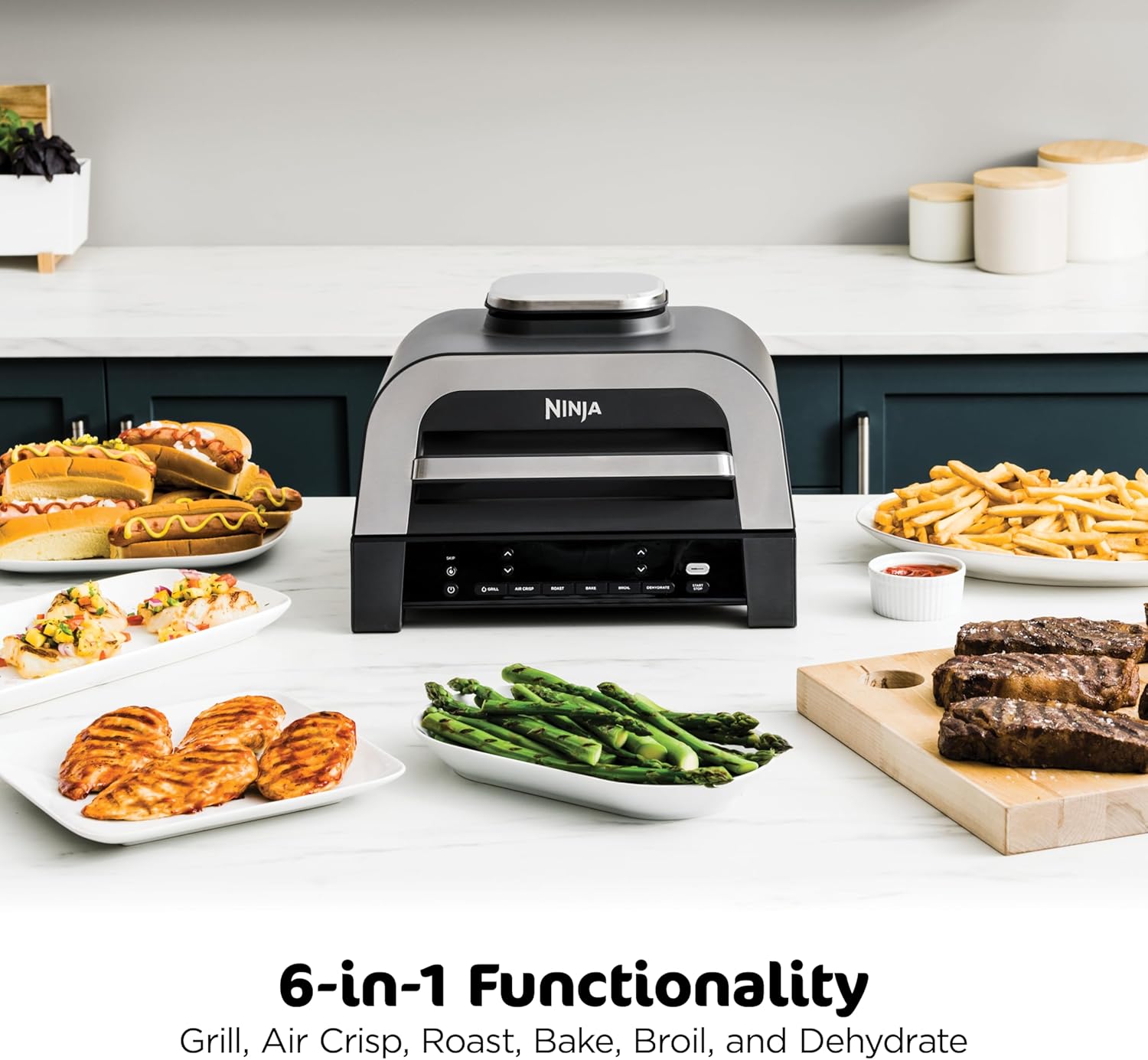 New Smart XL 6-in-1 Indoor Grill – Air Fry, Roast, Bake, Broil & Dehydrate with Smart Thermometer