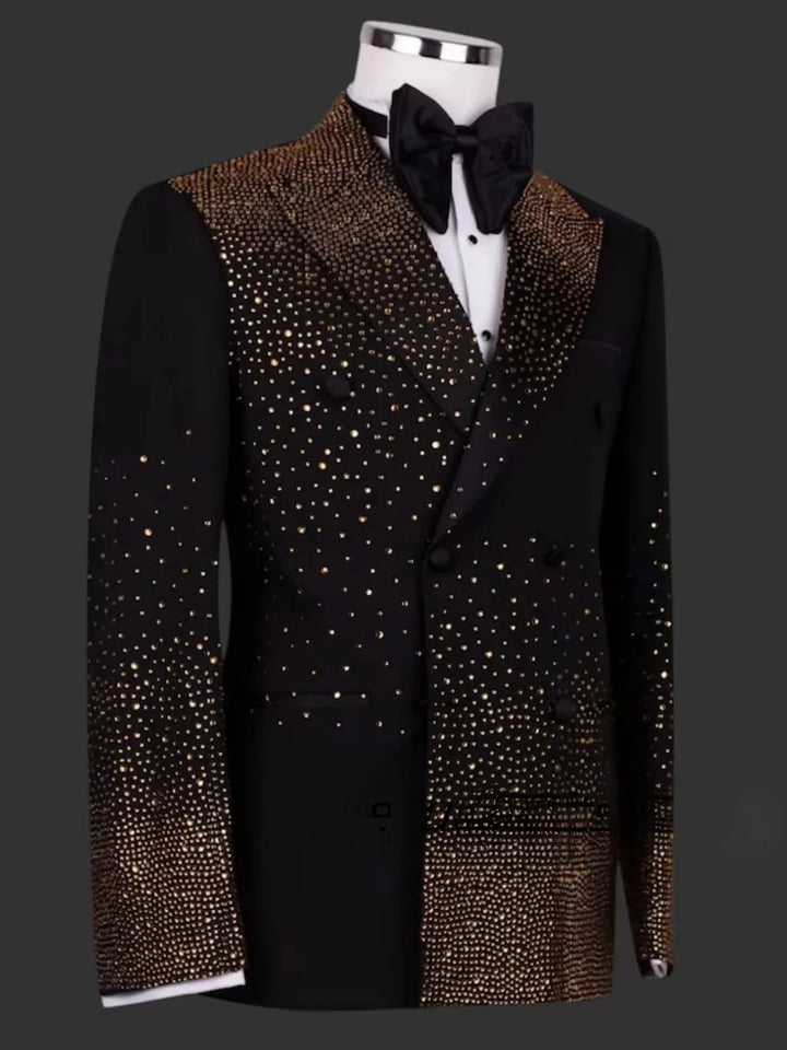 Men’s 2-Piece Golden Beaded Tuxedo Suit - Groom Wedding Party Suit Set