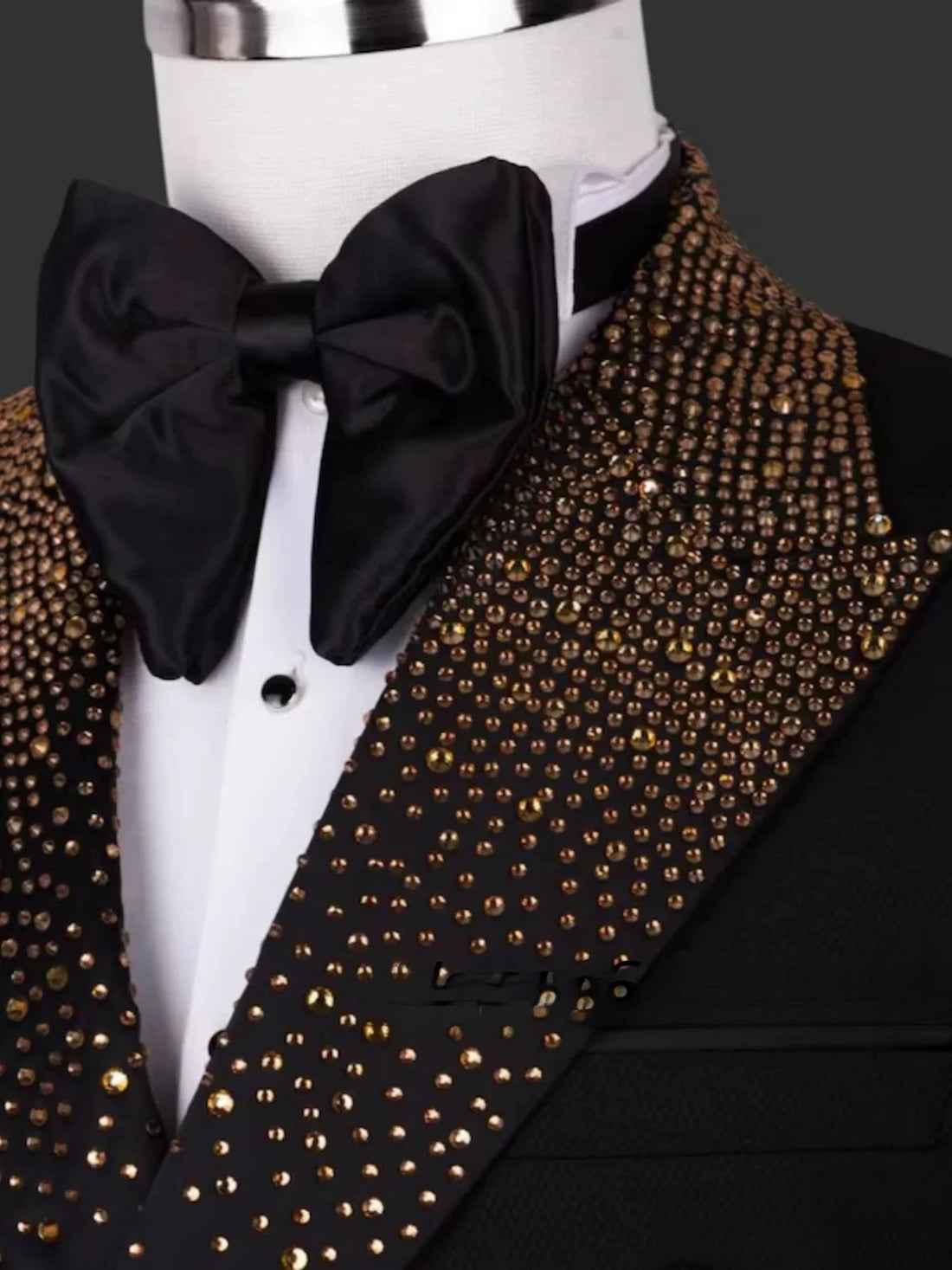 Men’s 2-Piece Golden Beaded Tuxedo Suit - Groom Wedding Party Suit Set