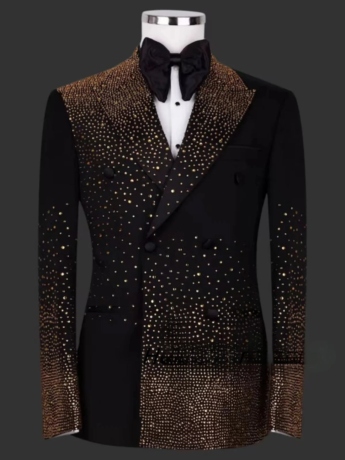 Men’s 2-Piece Golden Beaded Tuxedo Suit - Groom Wedding Party Suit Set