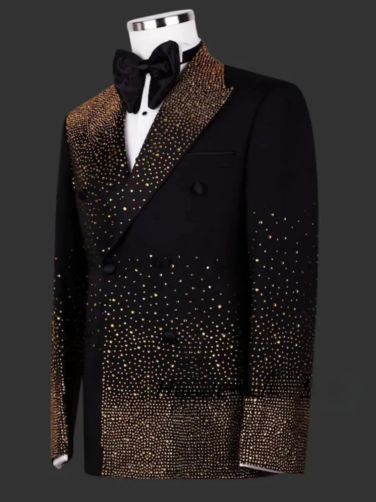 Men’s 2-Piece Golden Beaded Tuxedo Suit - Groom Wedding Party Suit Set