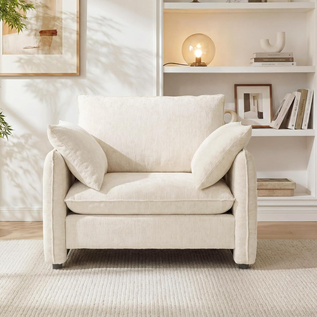 Accent Chair 42.1” Upholstered Modern Single Armchair – Ergonomic Backrest with 2 Pillows, Contemporary Piping Lounge Chai