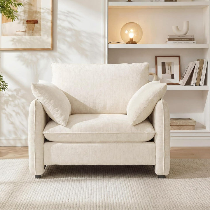 Accent Chair 42.1” Upholstered Modern Single Armchair – Ergonomic Backrest with 2 Pillows, Contemporary Piping Lounge Chai