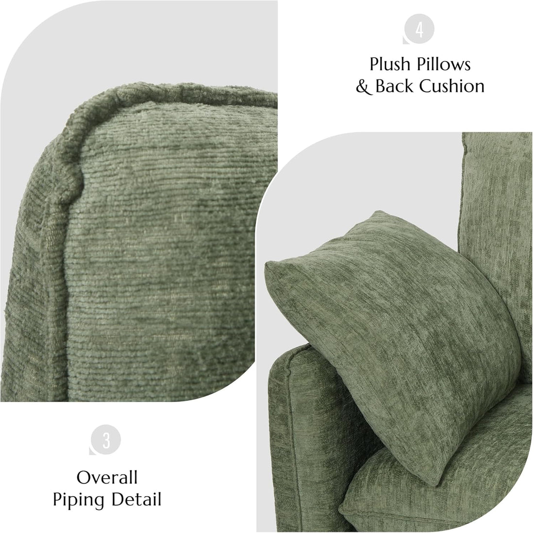 Accent Chair 42.1” Upholstered Modern Single Armchair – Ergonomic Backrest with 2 Pillows, Contemporary Piping Lounge Chai