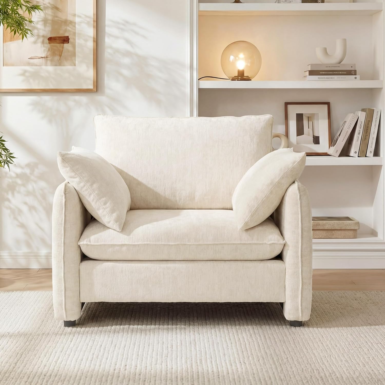 Accent Chair 42.1” Upholstered Modern Single Armchair – Ergonomic Backrest with 2 Pillows, Contemporary Piping Lounge Chai