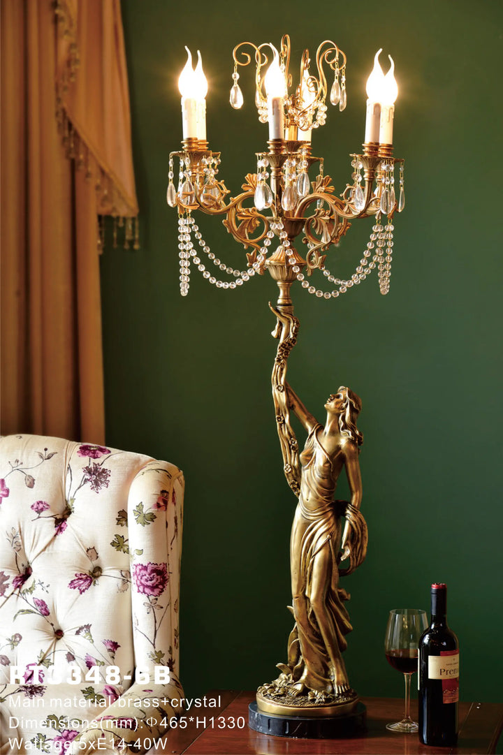 European Brass Crystal Table Lamp with Candle LED Bulbs – Luxury Vintage Lighting