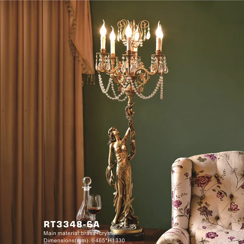European Brass Crystal Table Lamp with Candle LED Bulbs – Luxury Vintage Lighting
