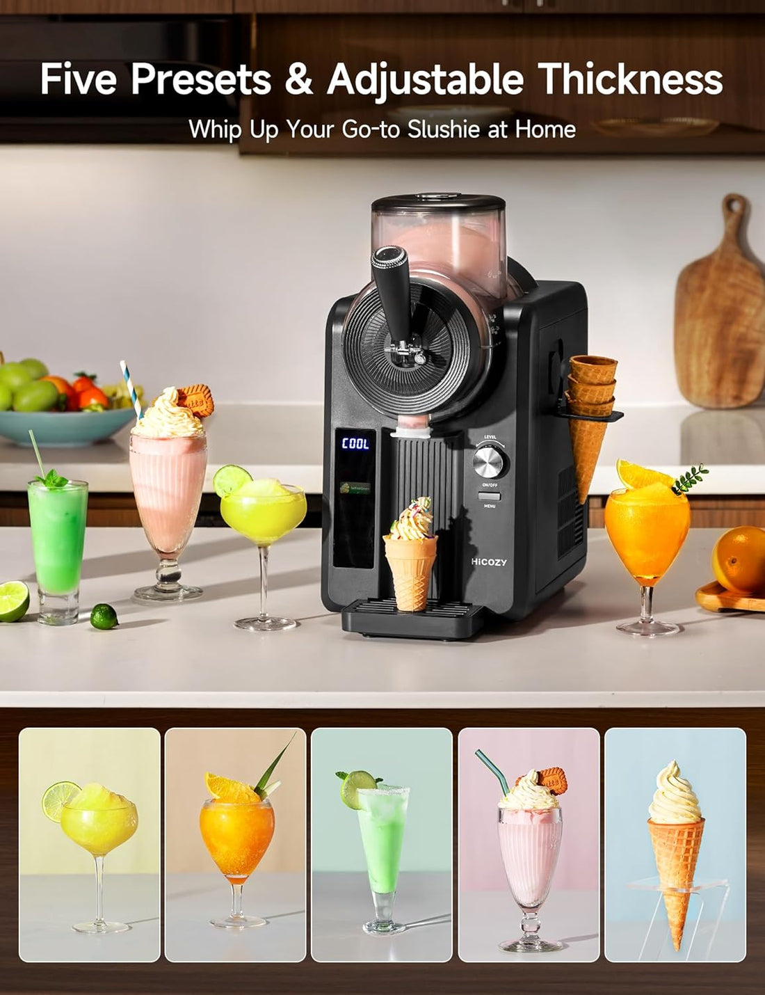 Multipurpose Slushie & Soft Serve Ice Cream Machine for Home – No Ice Needed, Self-Cleaning Frozen Dessert Maker