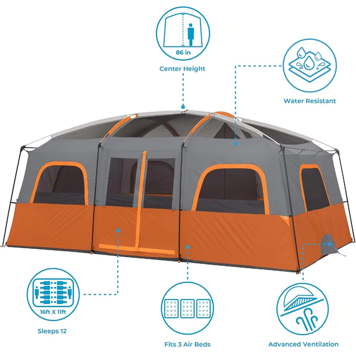 Large Multi-Room Cabin Tent for Family Camping – Outdoor Car Camping Tent with Flexible Loose Leaf Layout