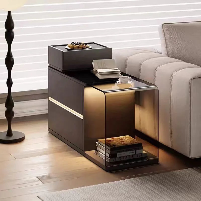 Multifunctional Smart Bedside Cabinet – LED Light Nightstand & Coffee Table
