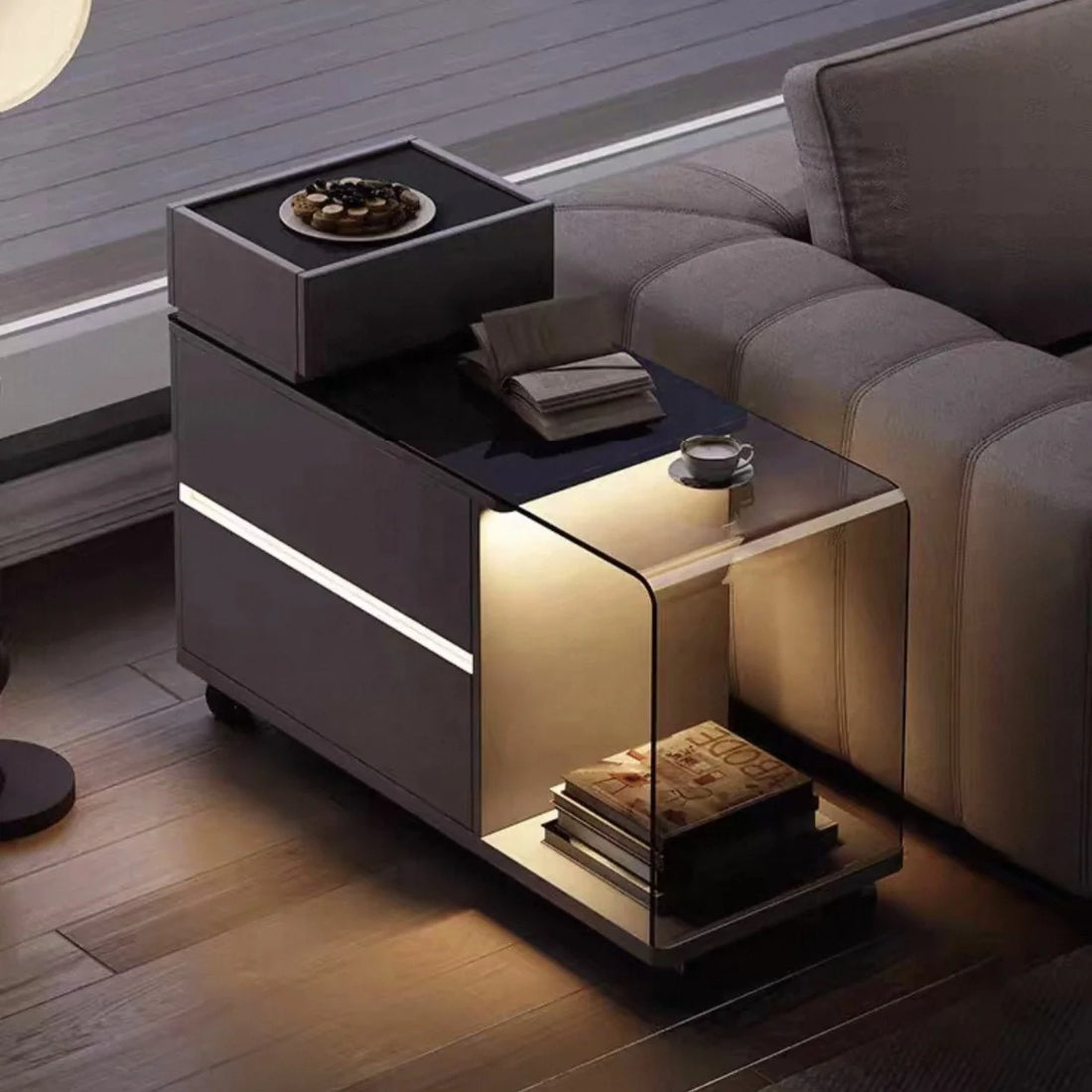 Multifunctional Smart Bedside Cabinet – LED Light Nightstand & Coffee Table