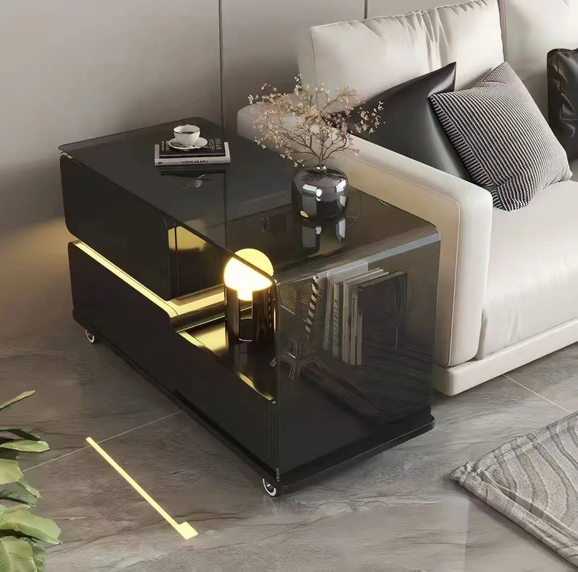 Multifunctional Smart Bedside Cabinet – LED Light Nightstand & Coffee Table