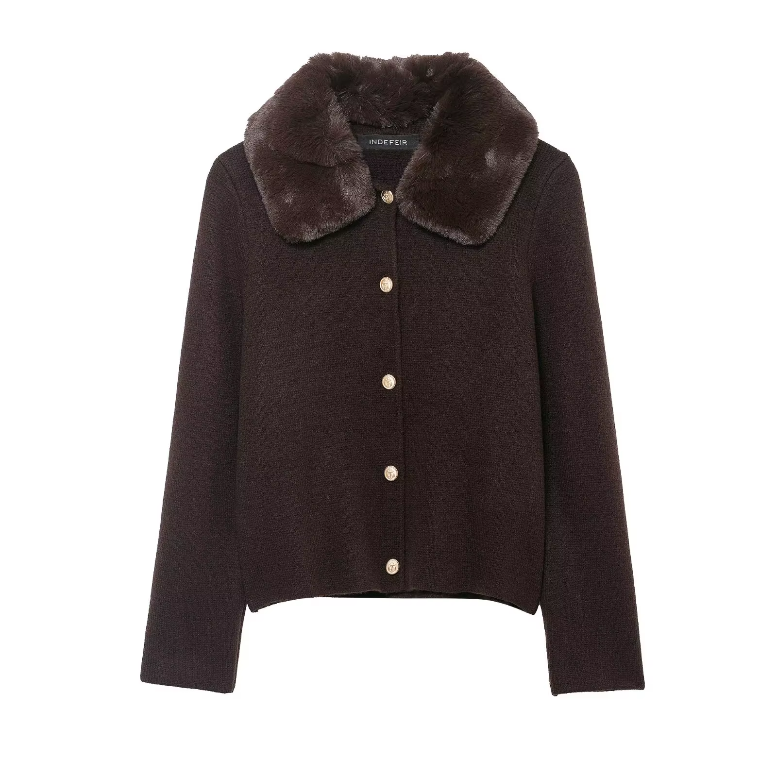 New Fur Collar Kintted Cardigan Women Casual Sweater