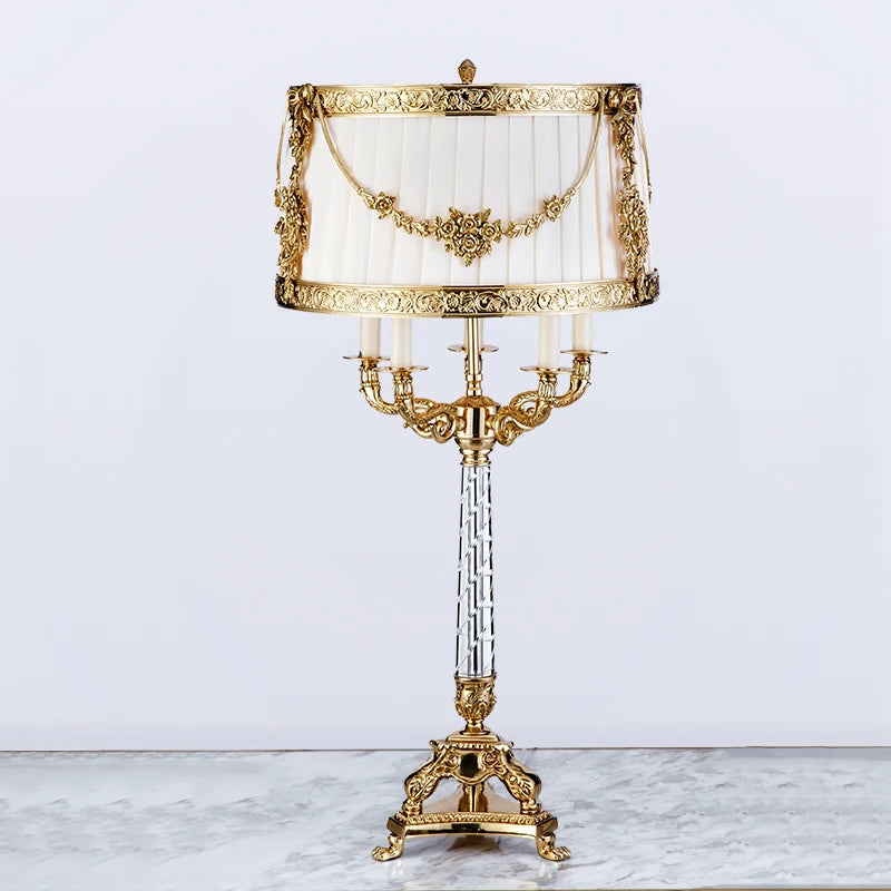 French Empire Style Brass Table Lamp – Classical Vintage Tole Lighting Fixture