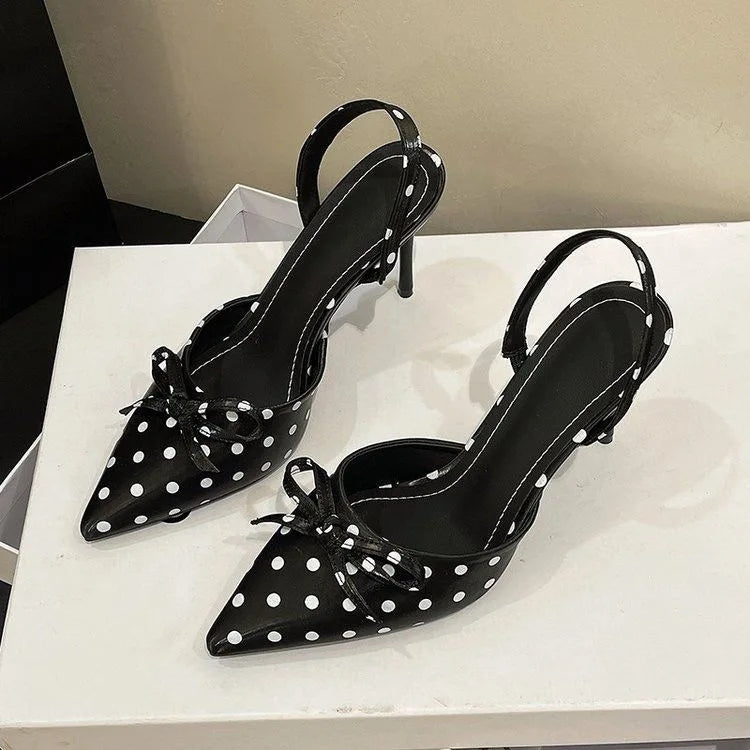 Women’s French Style Polka Dot Pointed Toe High Heel Sandals