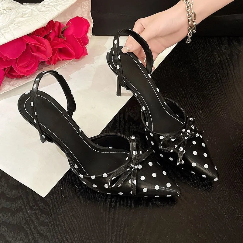 Women’s French Style Polka Dot Pointed Toe High Heel Sandals