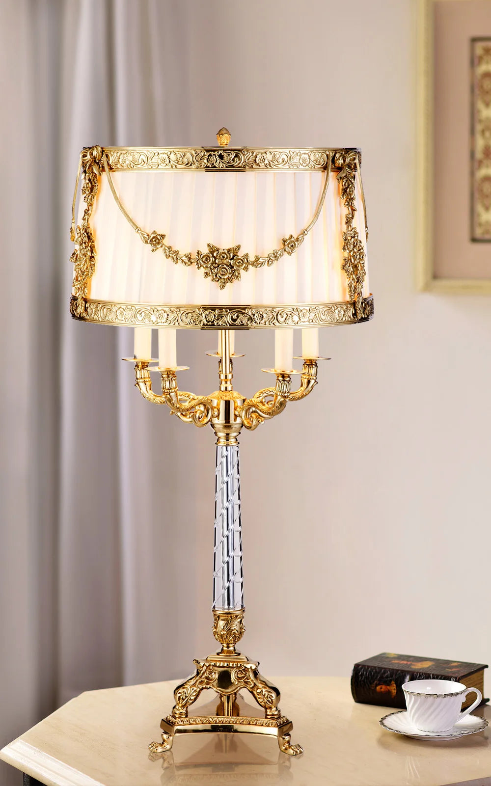 French Empire Style Brass Table Lamp – Classical Vintage Tole Lighting Fixture