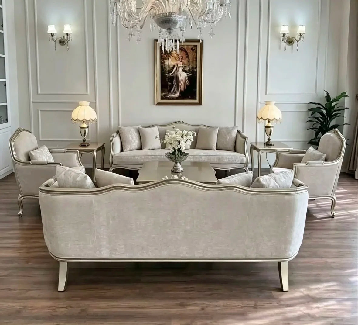 Modern Home French Solid Wood Luxury Sofa, Champagne Gold Interior Furniture