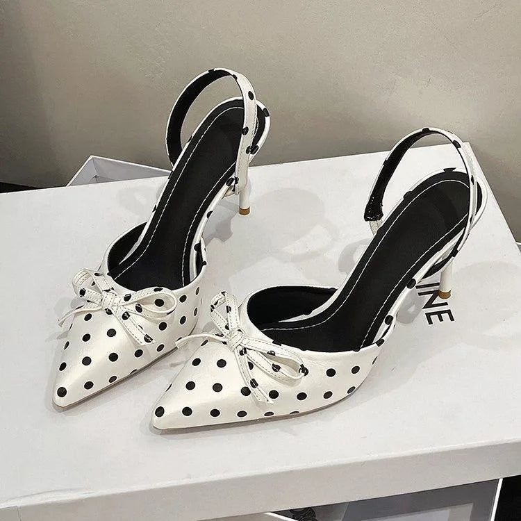 Women’s French Style Polka Dot Pointed Toe High Heel Sandals