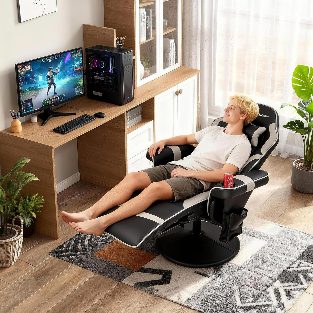 New Multipurpose Gaming Recliner Chair – Adjustable Massage Function with Footrest, Cup Holder & Side Pouch