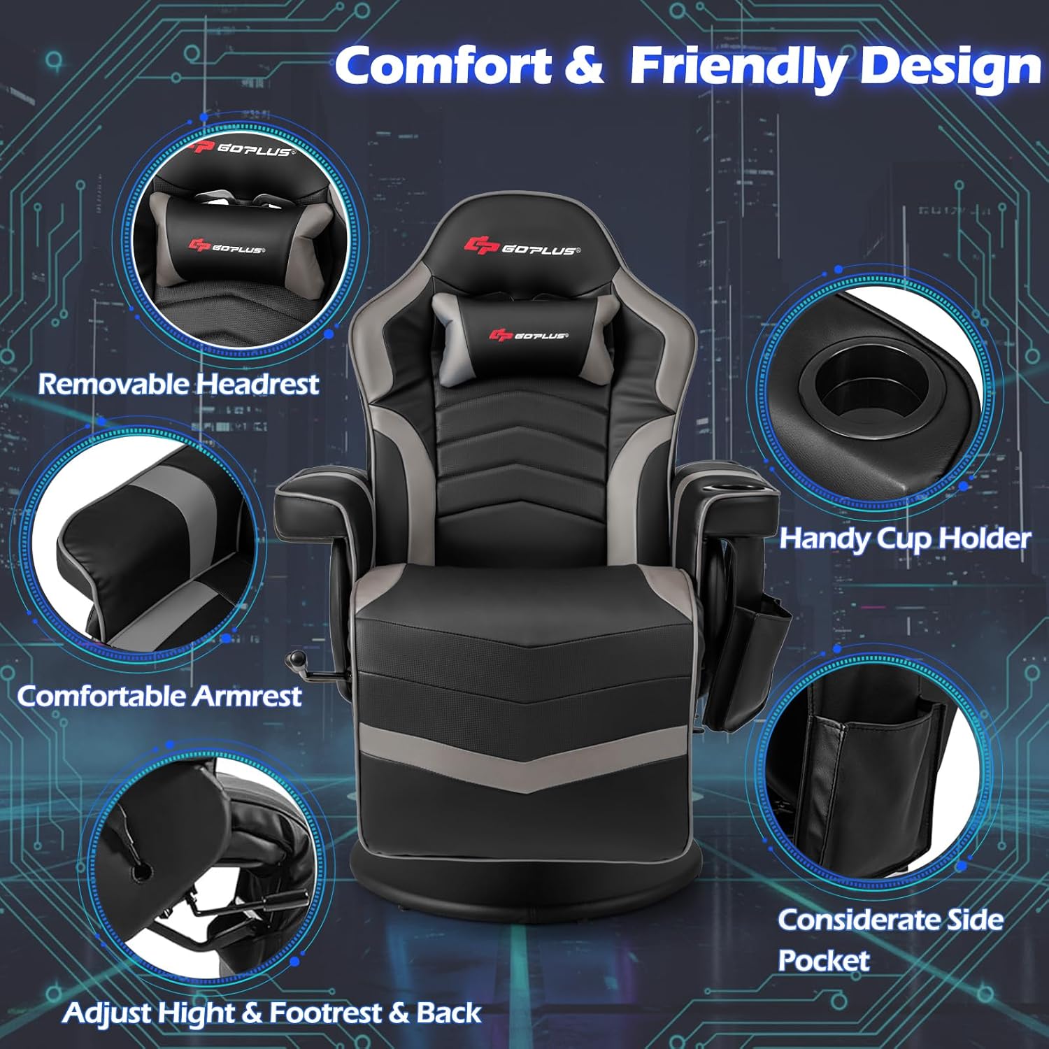 New Multipurpose Gaming Recliner Chair – Adjustable Massage Function with Footrest, Cup Holder & Side Pouch