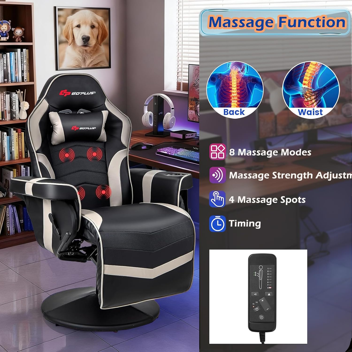 New Multipurpose Gaming Recliner Chair – Adjustable Massage Function with Footrest, Cup Holder & Side Pouch