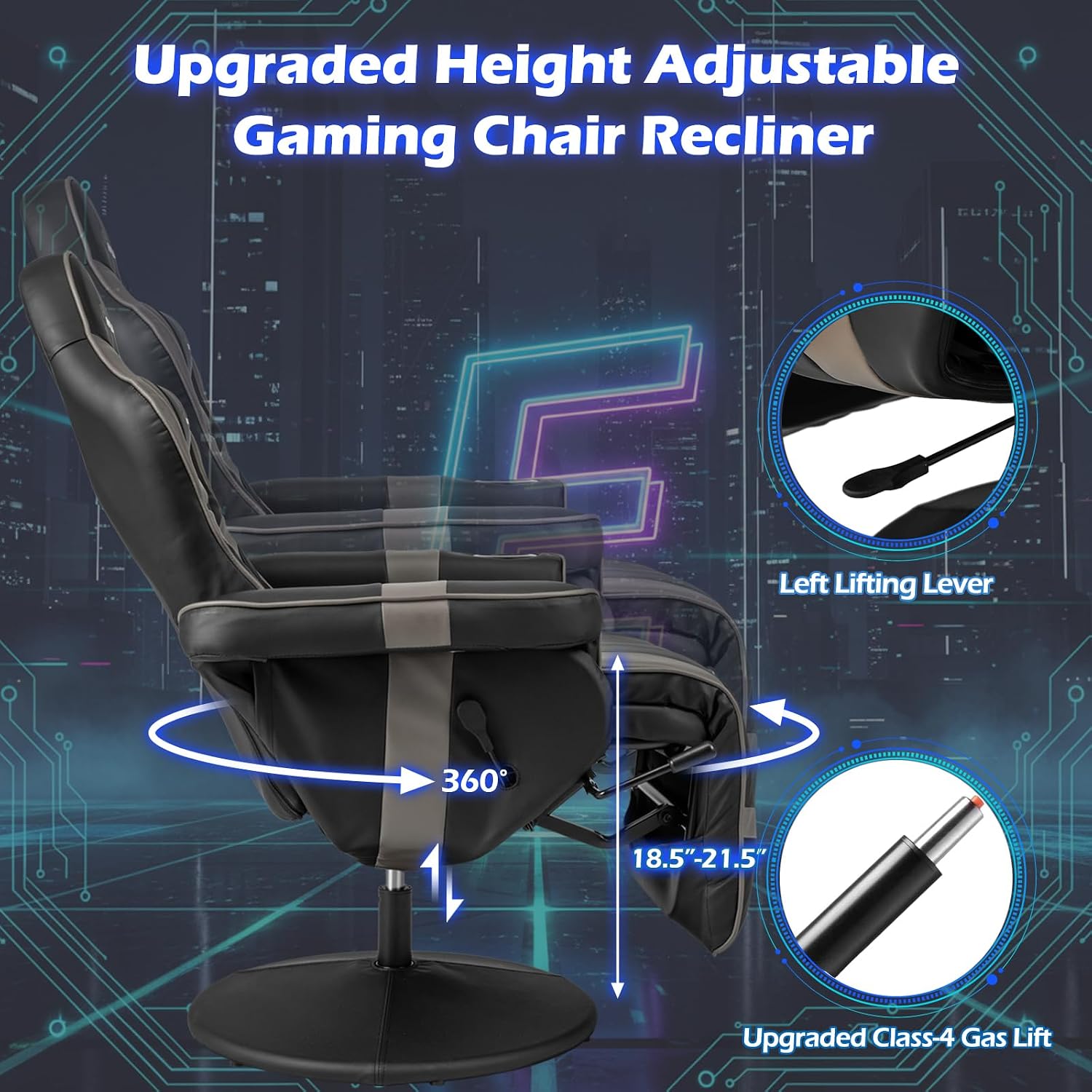 New Multipurpose Gaming Recliner Chair – Adjustable Massage Function with Footrest, Cup Holder & Side Pouch