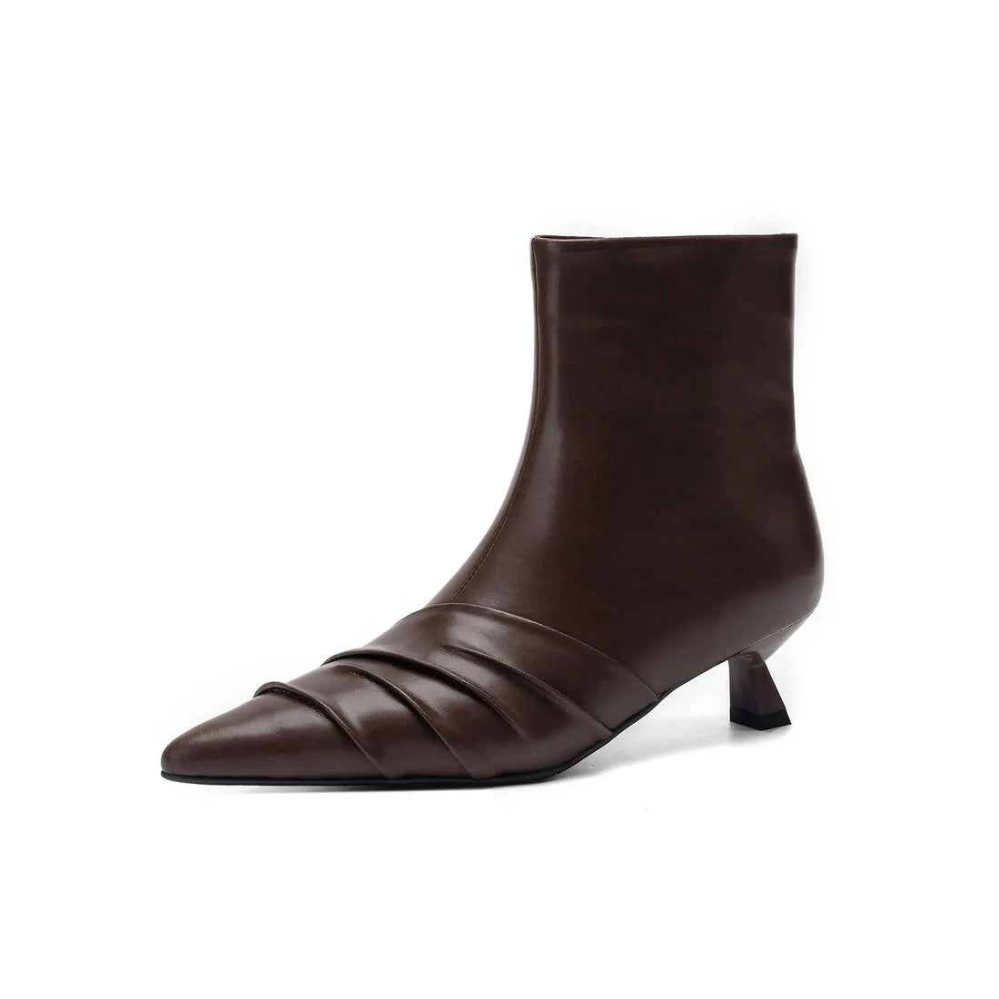 New Genuine Leather Slouch Ankle Boots – Elegant Pointed Toe Kitten Heels for Women