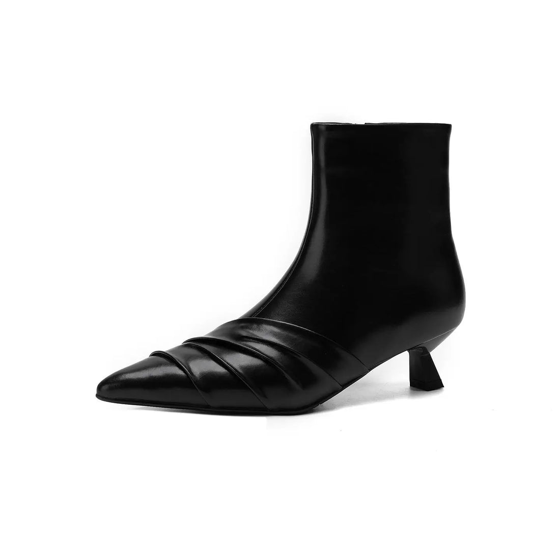 New Genuine Leather Slouch Ankle Boots – Elegant Pointed Toe Kitten Heels for Women