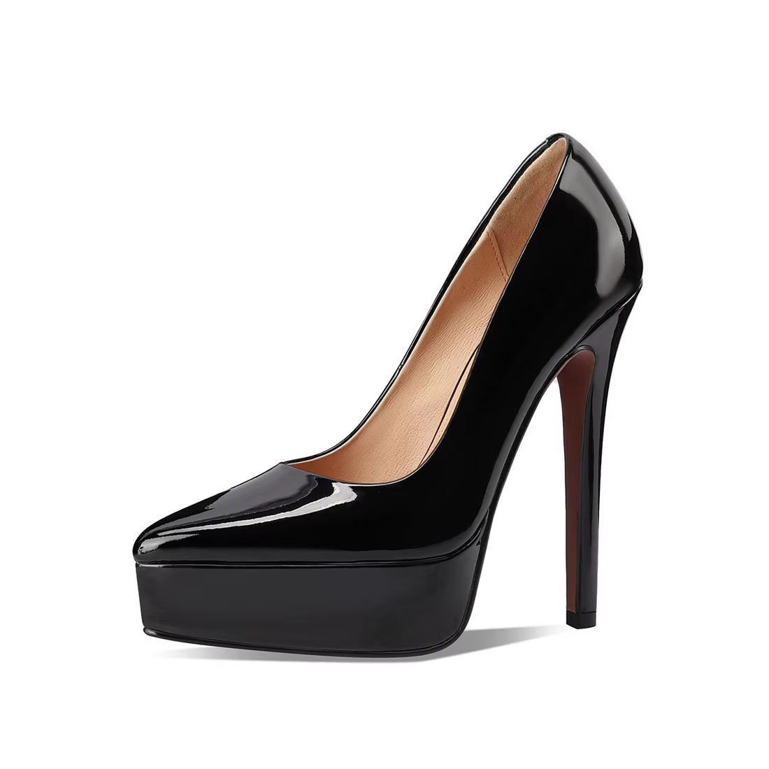New Glossy Patent Leather Platform Pumps – Elegant Pointed Toe Women's High Heels