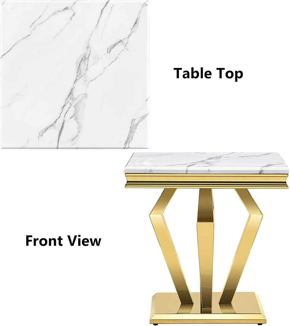 Vintage Gold Side Table – 22” Luxury Square End Table with Polished Finish & Geometric Base for Living Room or Office