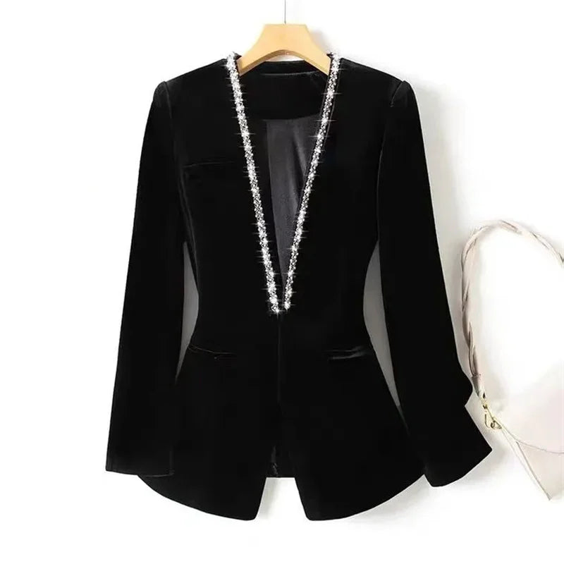 New Premium Velvet Beaded Women Blazer