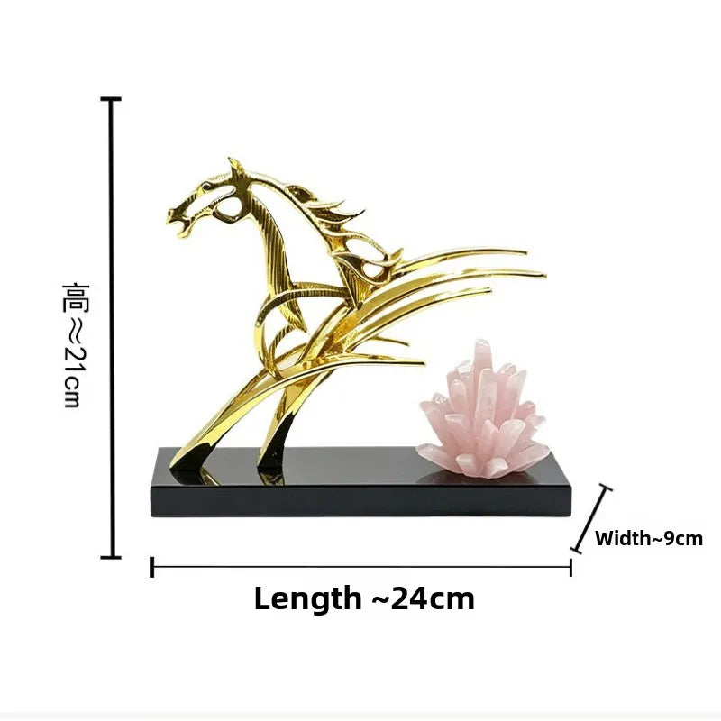 Luxe Golden Abstract Horse Sculpture – Quartz Crystal & Modern Luxury Decor
