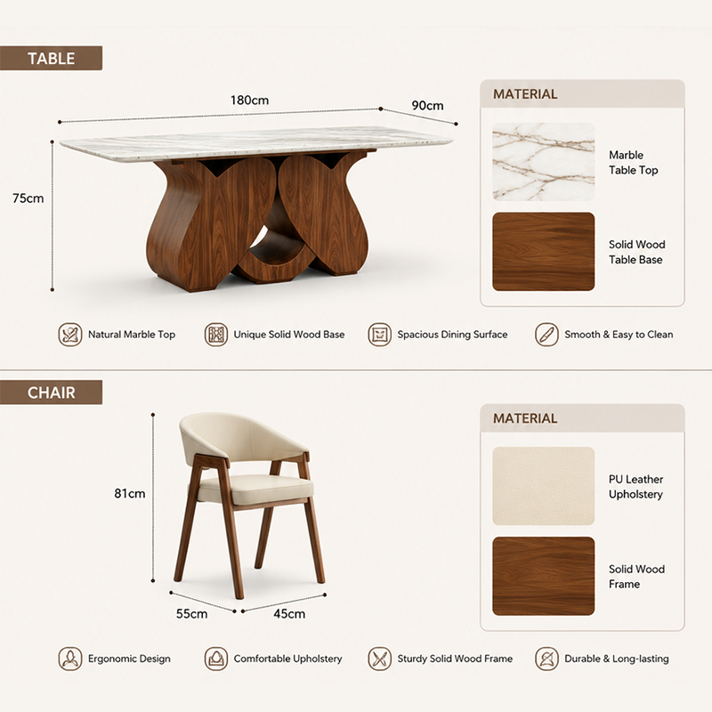 Rectangular Marble Dining Table – Solid Wood Pedestal Base Modern Nordic Luxury Dining Room Furniture