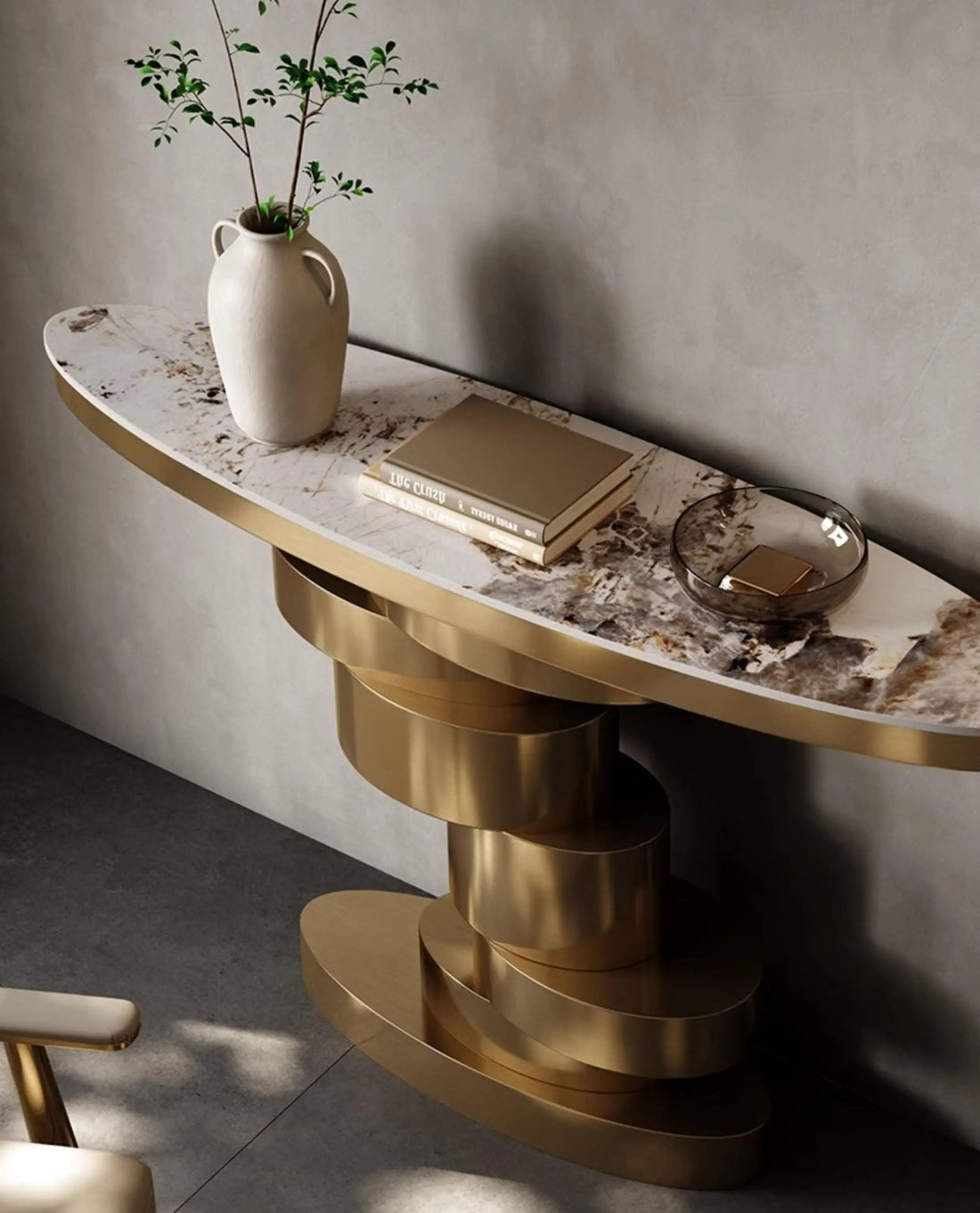 Unique Design Villa Entrance Furniture Stainless Steel Frame Console Table White Marble Table