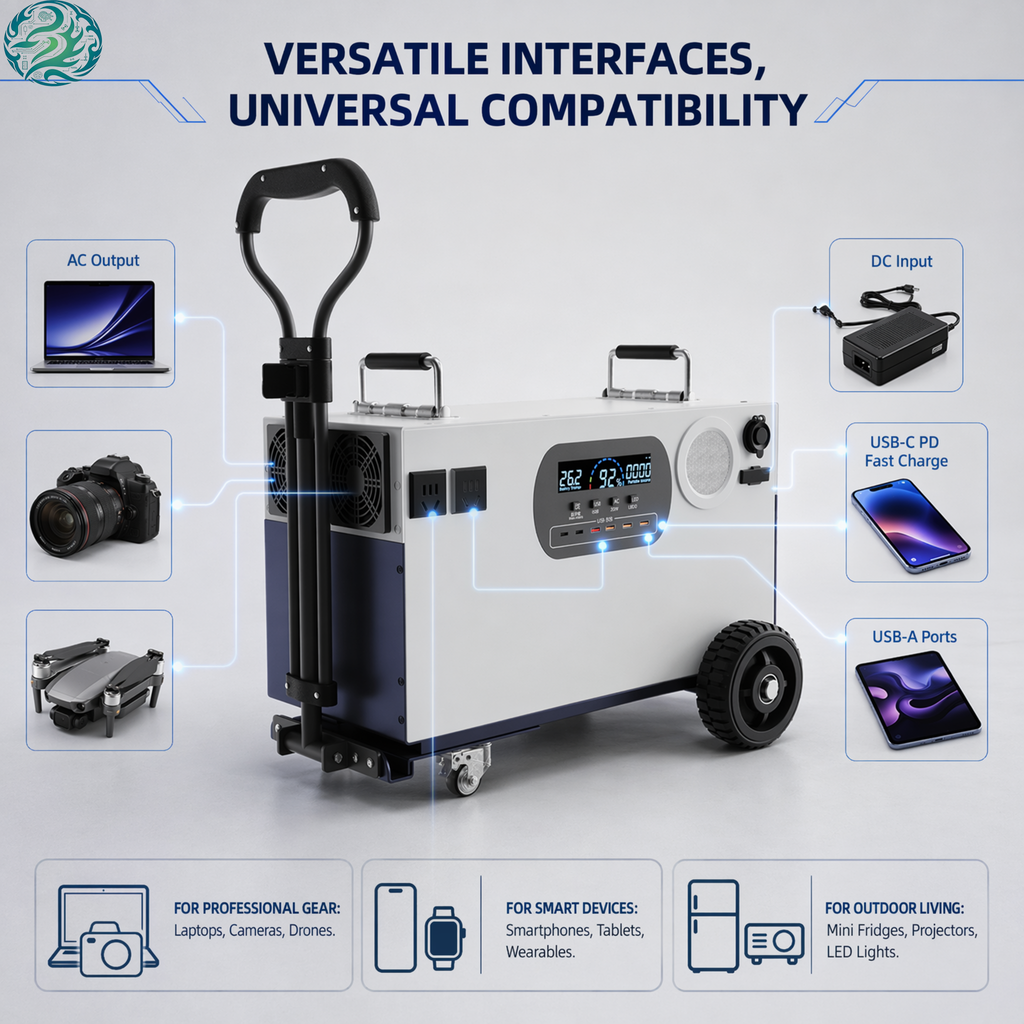 All-in-One Mobile Power Station – Off-Grid Solar Backup Energy Storage Battery Pack with Integrated Inverter