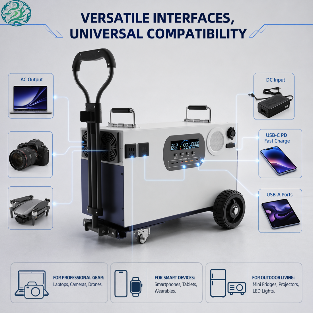 All-in-One Mobile Power Station – Off-Grid Solar Backup Energy Storage Battery Pack with Integrated Inverter