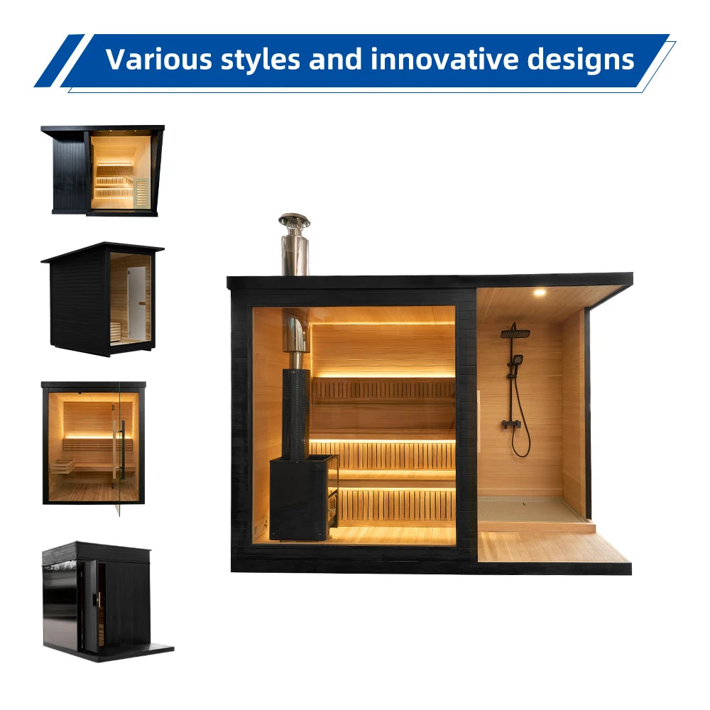Modern Outdoor Cedar Sauna Shed with Shower and Changing Room 