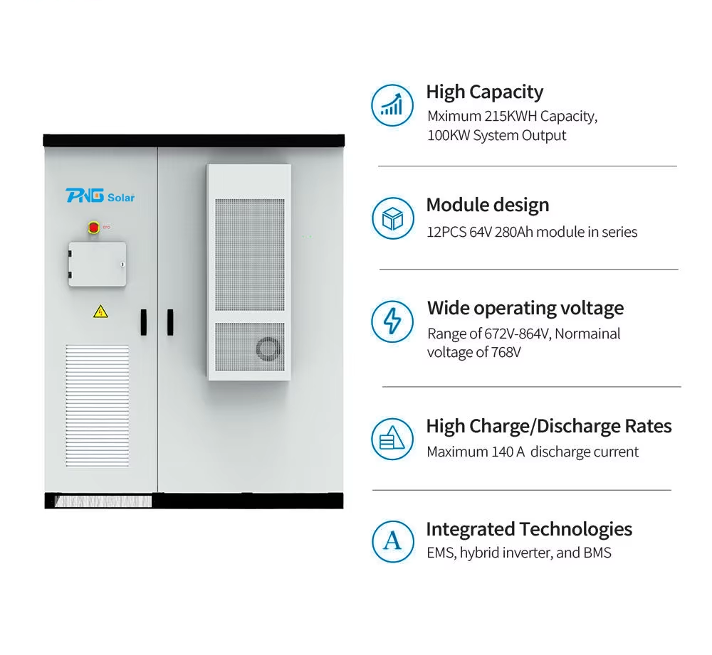 Outdoor Battery Cabinet Energy Storage System 50kW / 100kW with 100kWh–215kWh Lithium-Ion Battery