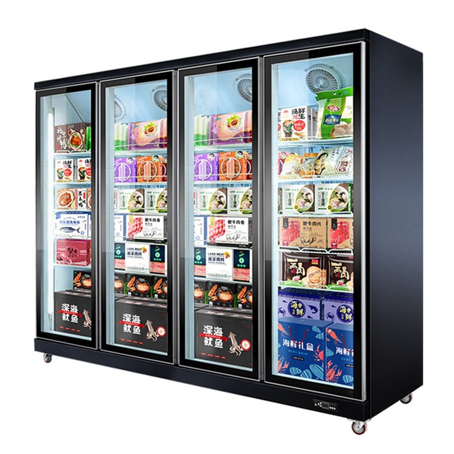 Supermarket Commercial Fridge Beverage Display Fridge Glass Door Upright Showcase Refrigeration